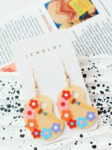 1 par de pendientes de pintura acrílica en forma de paleta, con pinceles, diseño de flores coloridas, pendientes encantadores adecuados para uso diario de las mujeres, accesorios de regalo