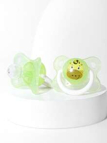 2pcs Baby Animal Pattern Silicone Pacifier, Round & Flat Head, Suitable For 0-1 Year Old Babies, Daytime & Nighttime Use - Multicolor - View 4