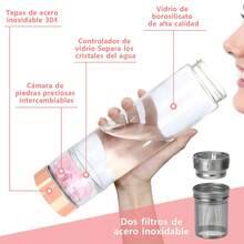 Botella de agua de cristal de energía de piedra natural,Botellas De Cuarzo de vidrio 450ML,Termos para agua,Piedra Curativa,Relaja,Caja de embalaje exquisita,Rose Gold - Rosa - Ver 10