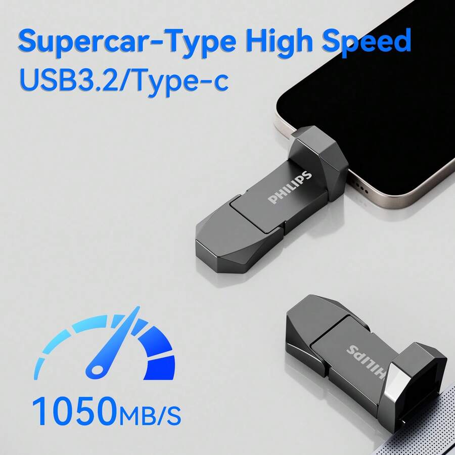 PHILIPS High-Quality USB3.2 Interface USB Flash Drive, Large Space For Worry-Free Storage, Fast Transmission, Efficient And Convenient, Compatible With A Variety Of Electronic Equipment Systems, To Meet Your Various Needs For Data Storage, Simple Design ! - Grey - View 1