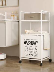 1pc Multi-Layer Mobile Floor Standing Storage Rack, Bathroom Laundry Basket Organizer Rack, Movable Shelves For Underwear And Dirty Clothes Storage, Bathroom Corner Rack