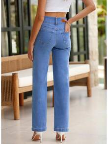 Sidefeel Women's Jeans High Waisted Straight Leg Stretchy Jeans Welt Pockets Loose Wide Leg Zimbaplatinum Pants - Mineral Red - View 9