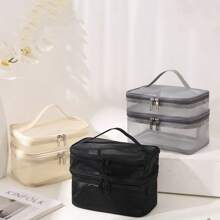 1pc Embroidery Customization Double Layer Mesh Cosmetic Bag With Zipper, Transparent Net Cosmetic Bag With Handles, Multifunctional Makeup Organizer, Lightweight And Breathable Toiletry Storage Bag, Ideal For Daily Use Or Trips,All-Purpose,Large Capacity,Versatile,Multifunction,Colorful,Cute,Adorable,Contracted,Funny,Kawaii,Y2K,Minimalist,Commuting,Business Casual,Basics,Custom,Personalized,Unique,Customized,Ideal Gifts For Him,Ideal Gifts For Her,Her,Family,Friends,Girlfriend,For Anniversaries,For Birthdays,For Holiday/ Vacation,For Outdoors/Outings/Travel/Hiking/Stadium/Sports/Climbing,For Business/Commute/Work/Office,School Supplies,Back To School,School Gift,For Office,For School,For Classroom,For Teacher Gifts,For University,For Colleague,For Dorm Rooms,For Teacher,For Boys And Girls,For Teenagers,Junior High School Students,Middle School Students,High School Senior High School Students,College Students,University Students,Freshman,Sophomore,Underclassmen