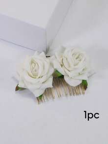 新娘发梳，仿天鹅绒玫瑰发梳头饰，双玫瑰发梳，发梳。情人节配饰 - 多色 - 查看 10
