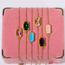 Birthstone Colored Zirconia Oval Pendant Birthday Clavicle Chain Necklace