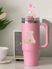 3pcs/Set Accessories Designed For 30/40oz Cups: 1pc Silicone Hibiscus Flower Straw Topper (Fit 1cm Straw Diameter), Letter Heart Pendant And Reusable Self-Adhesive Embroidered Letter Sticker - Suitable For 30/40oz Modern Minimalist Glass Cups And Car Cups, Great Gift For Friends And Family