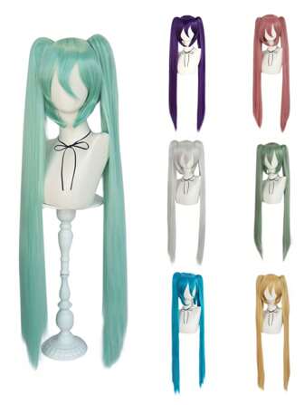 클래식 패션 여성 고딕 로리타 스타일 코스프레 가발, 멀티컬러 엑스트라 롱 스트레이트 더블 포니테일 애니메이션 파티 코스프레 가발, 뷰티 엘레강트 러블리 프린세스 가발, 앞머리가 있는 짧은 밥 가발과 탈부착 가능한 클립 온 포니테일 익스텐션 2개, 데일리 파티 의상 착용을 위한 내열성 합성 가발, 휴일 코믹콘 사용, 크리스마스 장식을 위한 추수감사절 새해 생일 선물