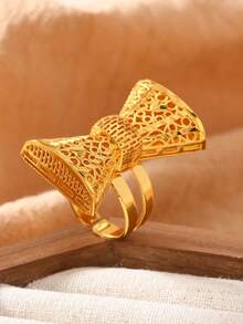 1pc Arabic Hollow Butterfly Ring, 24K Gold Plated Copper Adjustable Eid Al-Adha Festival Ring - Yellow Gold - View 1
