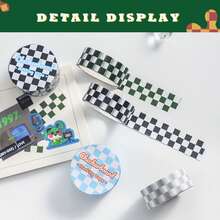Ruban Washi de la série Damier de 300 cm, autocollants en papier DIY à damier frais, fournitures de papeterie créatives, retour à l'école - 1 volume - Voir 7