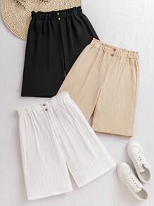 Conjunto de 3 piezas de shorts casuales de unicolor con remaches para adolescentes, verano