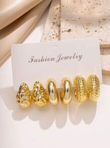 6-18pcs/Set High-End Gold-Color Chunky Twisted C-Shaped Teardrop Earrings Set, Suitable For Women Fashion Metal Geometric Round-Shaped Earrings, Personalized Exaggerated CCB Hoop Earrings Vintage Circle Earrings Set