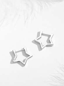 TONGZHE 1 Pair 925 Sterling Silver Star Shaped Hoop Earrings, Minimalist Jewelry For Women
