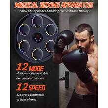 1 Piece Black Music Boxing Machine, Wall Mounted Music Boxing Machine With Gloves. Equipped With 12 Adjustable Speeds, The Hitting Surface Is Made Of High-Elastic Foam Material To Enhance Shock Absorption. Boxing Music Exercise Machine For Home, Indoor And Gym. - Black - View 2