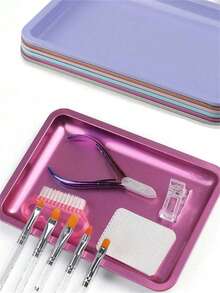1pc Square Oval Nail Accessory Tool Storage Dish Stainless Steel Plate Nail Decorations Display Tray - Multicolor - View 4