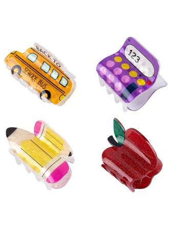 1pc Cute Cartoon Acrylic School Bus, Pencil, Apple, Calculator & Ball Shaped Hair Clip, Bun Claw Clip, Suitable For Women, Teachers & Girls, Ideal For Teacher's Day Gift And Back To School Wear Fall Winter Hair Accessories For Women For Vacation Outfits Woman