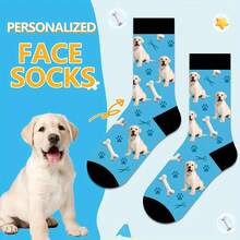 1 Pair Of New Puppy Bones Custom Socks, Couple Custom Socks, Graduation Gift, Fun Turtlenecks Custom Socks As Men/Women's Gifts, Sports Socks, Custom Sports Socks, Birthday Custom Gifts, As Valentine's Day Gifts, Men's Novelty Socks - Blue - View 2