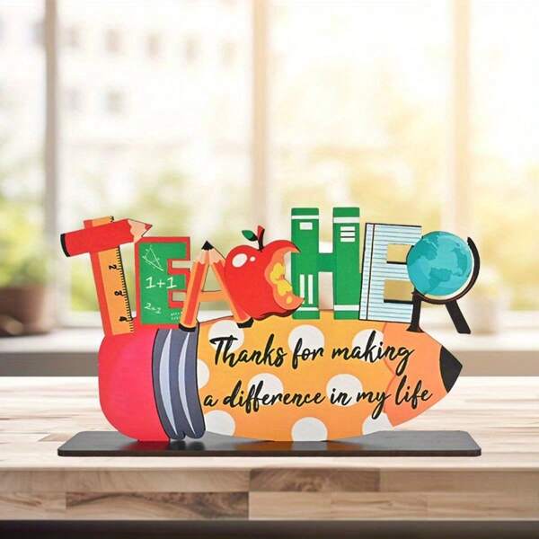 Colgante de madera encantador para agradecerle al maestro - Diseño de lápiz con manzana, adecuado para la decoración del hogar u oficina, regalo ideal para educadores en días festivos