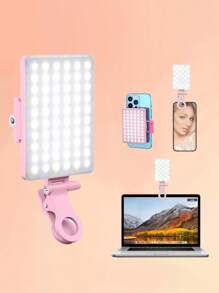 1 PC Selfie Light, Filllight Phone Light With Front & Back Clip, 60 LED Portable Light With 3 In 1 Light Colors Brightness Adjustable, Type-C 5V Rechargeable Video Light For Phone Laptop, Makeup, Live Stream, Vlog