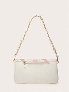 新款腋下链条肩带迷你方形斜挎包，中国风 - 米色 - 查看 4