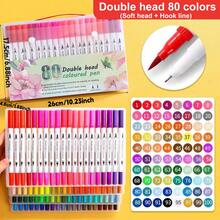 24/48/60/80/100色双头水彩笔软笔马克笔绘画美术用品学生返校办公文具用品礼物 - 彩色 - 查看 16