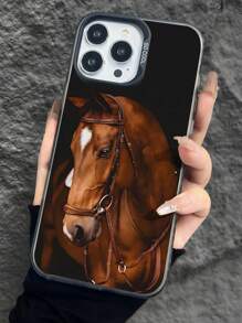 1pc Fashion Oil Painting Style Handsome Horse Pattern Matte Finish, Independent Button + Independent Camera + Anti-Slip Soft IMD Phone Case Compatible With Iphone &