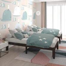 Cama de plataforma de madera de 14 pulgadas, base de colchón de estilo minimalista con madera de caucho sólida, soporte de listones de madera resistente, sin cabecera, fácil montaje, sin necesidad de caja de resortes, nogal - Café exprés - Ver 9