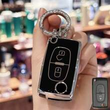 Étui de clé de voiture pour Peugeot 207 307 308 407 408 3008 5008 Citroën C2 C3 C4 C5 C6 C8 - Accessoire de voiture cadeau souvenir à 2 boutons, sac charm, école, gothique mignon Y2k