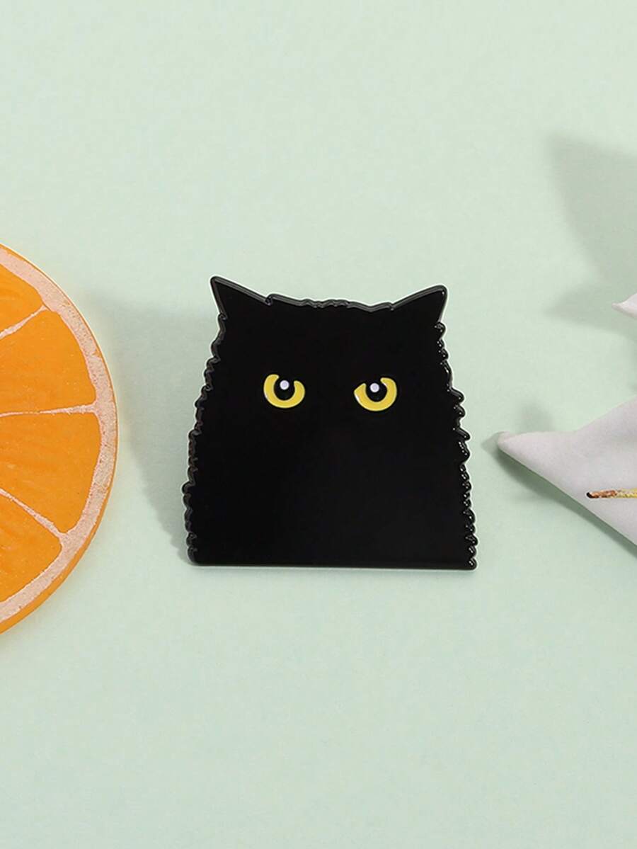 1PC Cute Black Cat Enamel Pin Funny Quotes Brooches Lapel Pins Badges On Backpack Clothes Accessories Animal Jewelry Friends Gifts - Black - View 1