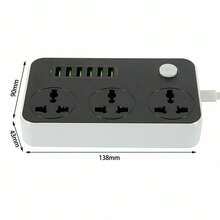 3 Gang Way Electric Extension Lead With 6 USB Cable Plug Socket UK Mains Power - Black - View 7
