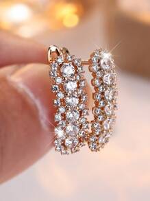 Vanel 2 pièces Boucles d'oreilles en cuivre incrusté de cubique zirconium étincelant, convenant pour les fêtes, les banquets, la décoration de mariage des femmes, des accessoires de bijoux de mariage élégants