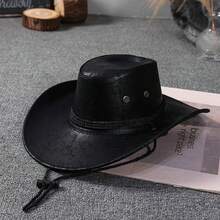 One PCS-Fashionable Retro Cowgirl Hat For Women  Men - Durable Synthetic Leather Sun Cap For Holidays, Beach Outings  Hiking Trails - màu đen - Xem 3