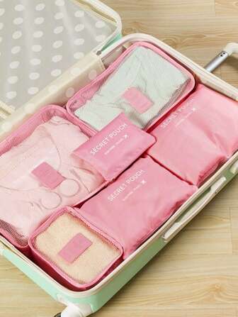 1 Set di 6 Cubi organizer da viaggio, borse con ampia capacità - Include borsa per il trucco, borsa per articoli da toeletta, borsa per indumenti, adatto per riporre vestiti, scarpe, cosmetici, elettronica, accessori, ottimo per viaggi, vacanze, viaggi di lavoro, organizzazione domestica