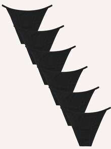 6 Pack Cotton Underwear For Women Plus Size String Bikini Panties Low Waist Cheeky High Cut Stretch Ladies Briefs S-XXL - 黑色 - 查看 4