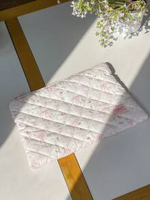 Cute Floral Print Quilted Design Laptop Bag 11 Inch/13 Inch Pink Ribbon Bow Computer Handbag Fashionable Grid Tablet Sleeve Bag Portable Travel Laptop Organizer Bag With Zipper Good Idea For Wedding Bridesmaid Gifts, Mom Gifts, Birthday Gifts, Gifts, Back To School Gifts - Pink - View 5