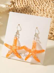 1 Pair/6 Pairs Set Bohemian Sea Star Resin Pendant Women Single Pair Earring & Earring Set, Suitable For Beach Party, Gift (No Card)
