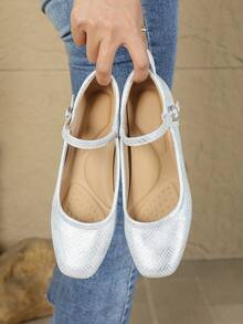 Giày công sở đế mềm mũi vuông khóa kim cương thoải mái cho nữ - Bạc - Xem 6