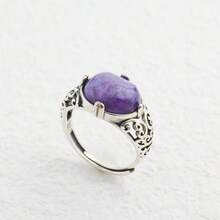 1pc 10*12mm Natural Amber Ring S925 Sterling Silver Vintage Gorgerous Gems Aquamarine/Amethyst Men Women's Ring Mother's Day Gift Jewelry Accessories