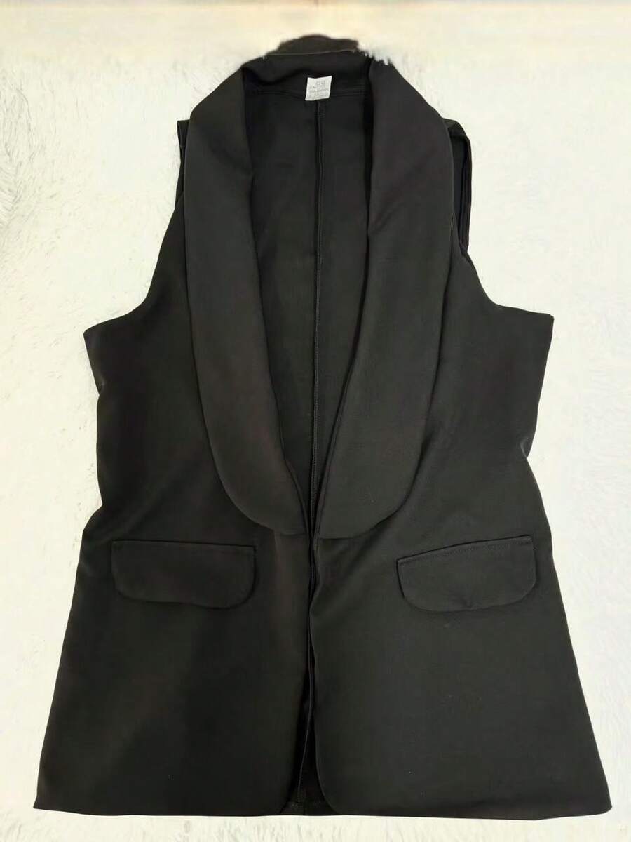 WO Blazer Women's Casual Long Vest With Flap Collar - 黑色 - 查看 1