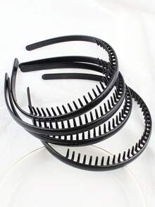 2/3/4件装女士黑色树脂发箍，防滑齿设计，简约黑色发夹，发饰 - 黑色 - 查看 1