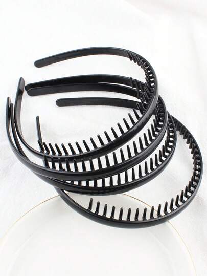 2/3/4pcs Women Black Resin Headbands, Non-Slip Teeth Design, Minimalist Black Hair Clips, Hair Accessories