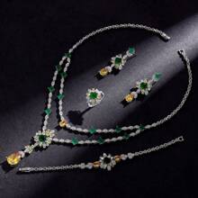 1 Set mit 5 Stücke)n luxuriöser Mode-Zirkonia Halskette, Ohrringe, Armband, Ring 4 Stücke Schmuckset für Frauen, Braut Hochzeits-Party Abendkleid Verlobungs Hochwertige Accessoires, Geschenk