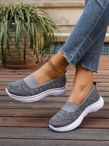 2025 新款女士纯色波西米亚运动面料一脚蹬休闲鞋，软底，透气，四季舒适步行鞋，带缓冲鞋垫