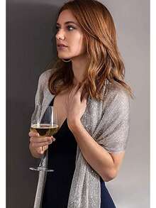 1pc Metallic Thread Flat Scarf,Suitable For Bride,Gala,Wedding Party,Evening Dress - Silver - View 2