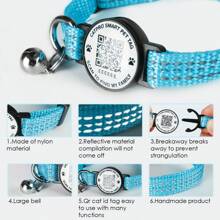 Catpro 1Pc Smart ID Cat Collar, With Pet ID Tag Anti-Lost Feature, Equipped With Bell And Reflective Design, Adjustable Collar (Note: NO GPS, No Need To Download App, Scan QR Code With Camera To Access Pet Profile)