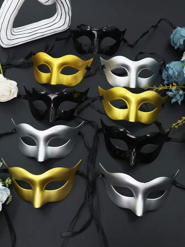 9pcs Plain Sexy Stylish PP (Polypropylene) Fashion Party Mask Set, Suitable For Masquerade Ball, Venice Carnival, Halloween Party, All Season