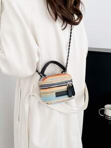 1pc Mini Women Cross-Body Bag, Fashionable Plain Color Embroidery Rhombus Pattern, Suitable For Cards And Keys - Multicolor - View 4
