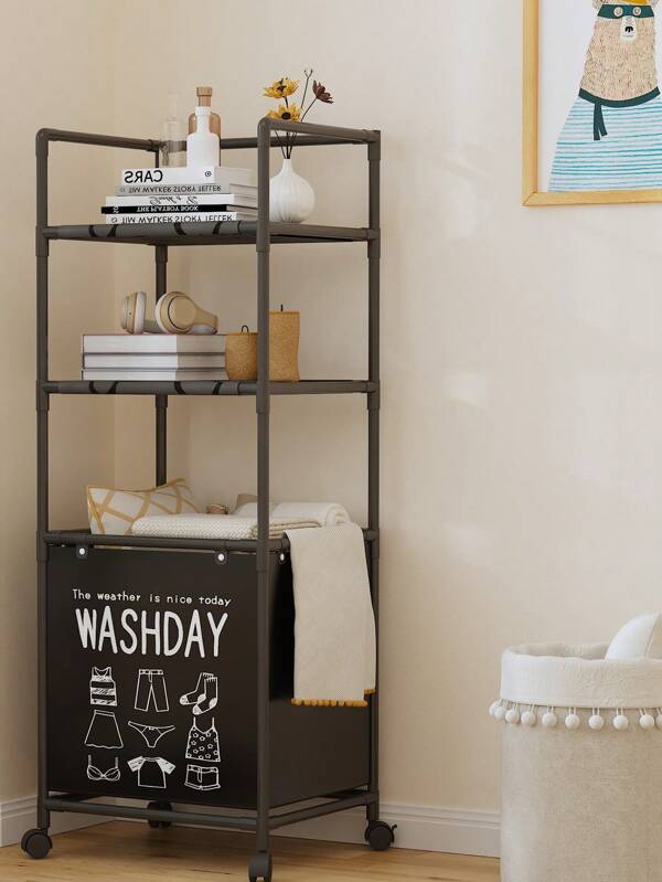 1pc Multi-Layer Swivel-Wheel Bathroom Organizer Rack With Laundry Basket, Divided Storage For Clothing & Underwear