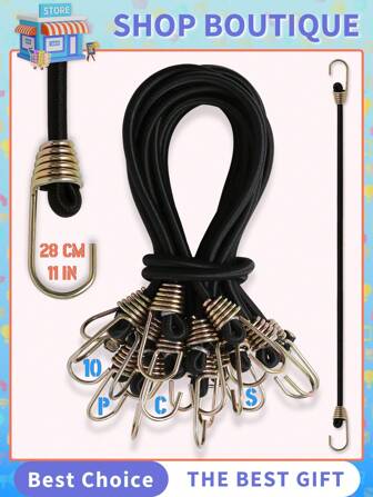 10-pack kleine bungee-koorden met haken 25 cm mini zwarte rubberen bungee-koorden Korte bungee-koorden voor kamperen in de buitenlucht Elastische koordbinders
