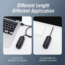 VENTION USB2.0 HUB 4 Ports USB Splitter Extender With Switch, For Laptop Pc Printer Card Reader Mouse Black Multi Used OTG Adapter - Black - View 8