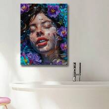 Serene Bloom Portrait - Floral Women Wooden Framed Wall Art, Wrapped Canvas Vintage Prints Poster, A Woman Floating In A Pool Of Water, Perfect Gift Decor, Wall Art For Living Room Bedroom Office, Hanging Hardware Included - Framed, Vertical - Framed Canvas - View 6
